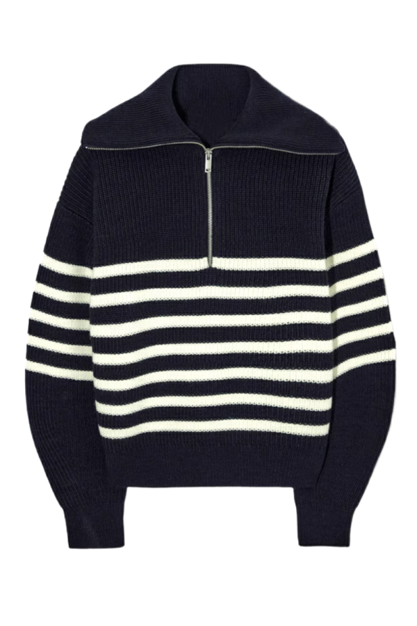 Collared Half-Zip Stripe Sweater