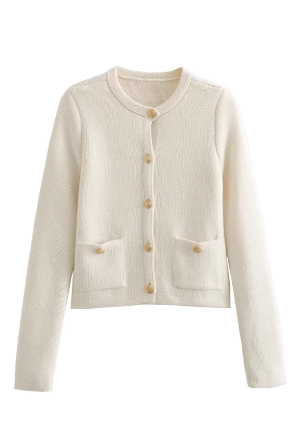 Round-Neck Knitted Cardigan