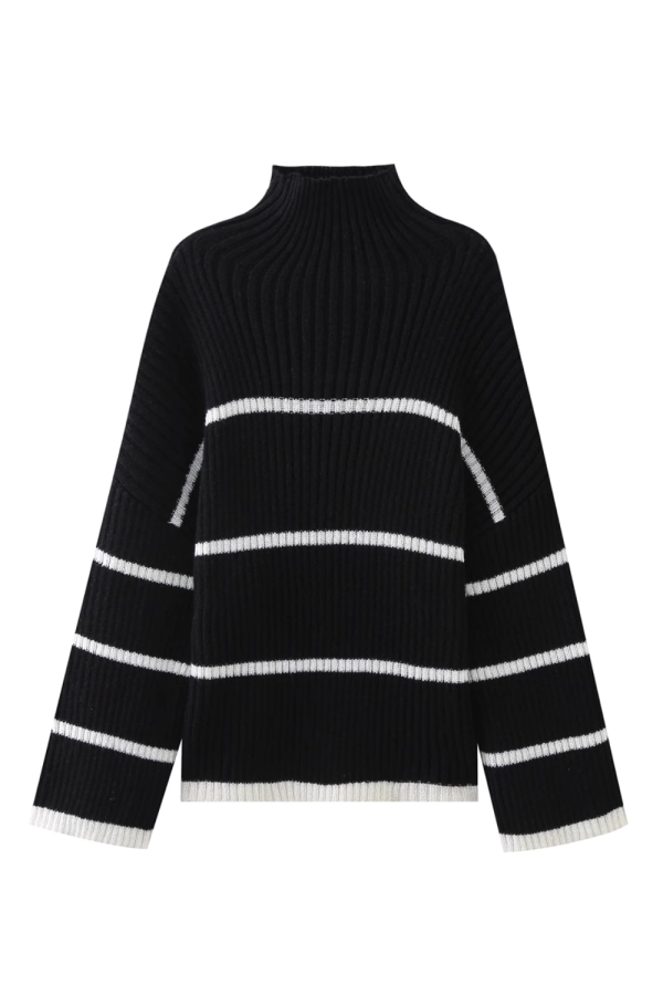 Mock Neck Striped Knitted Sweater