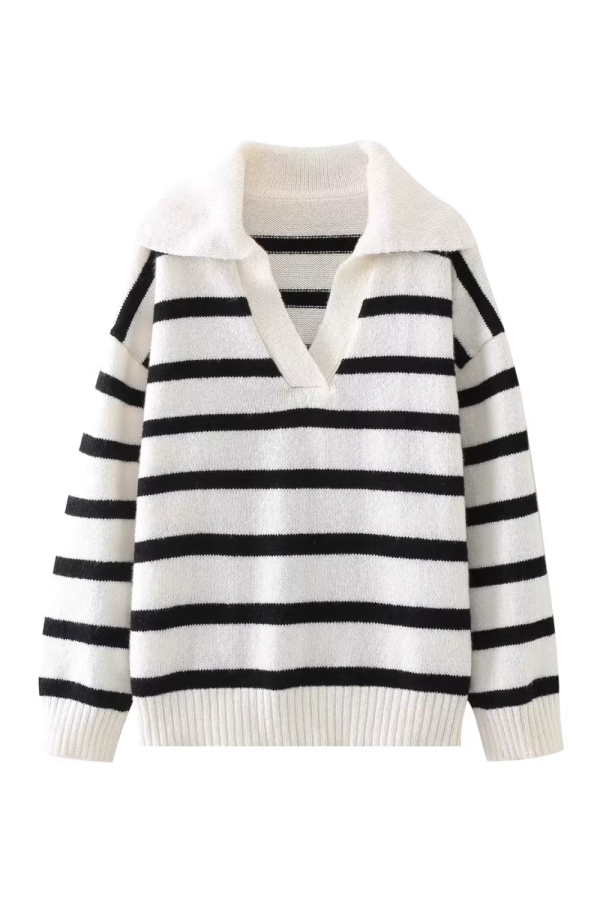 Striped Collared Knitted Sweater