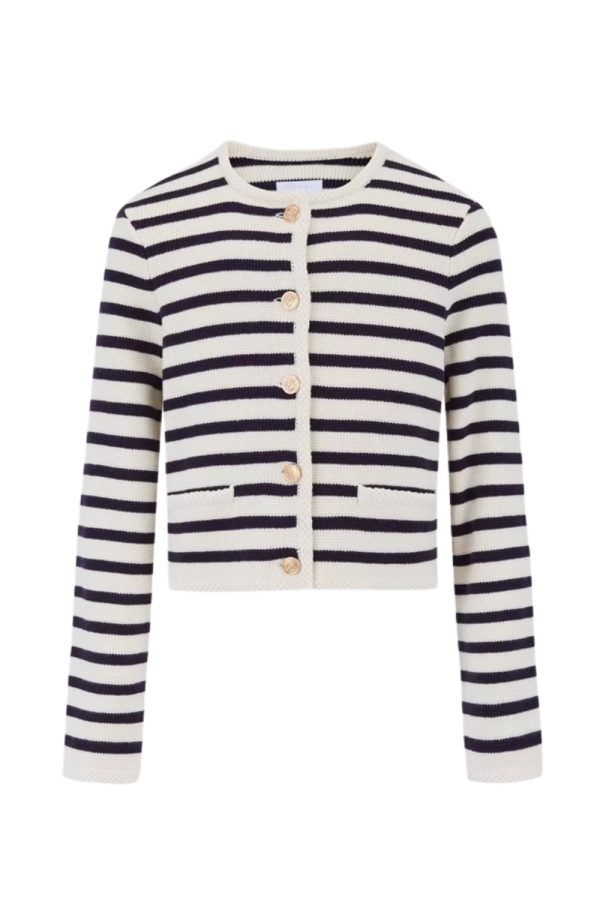 Striped Round Neck Knitted Cardigan  (2 Colors)